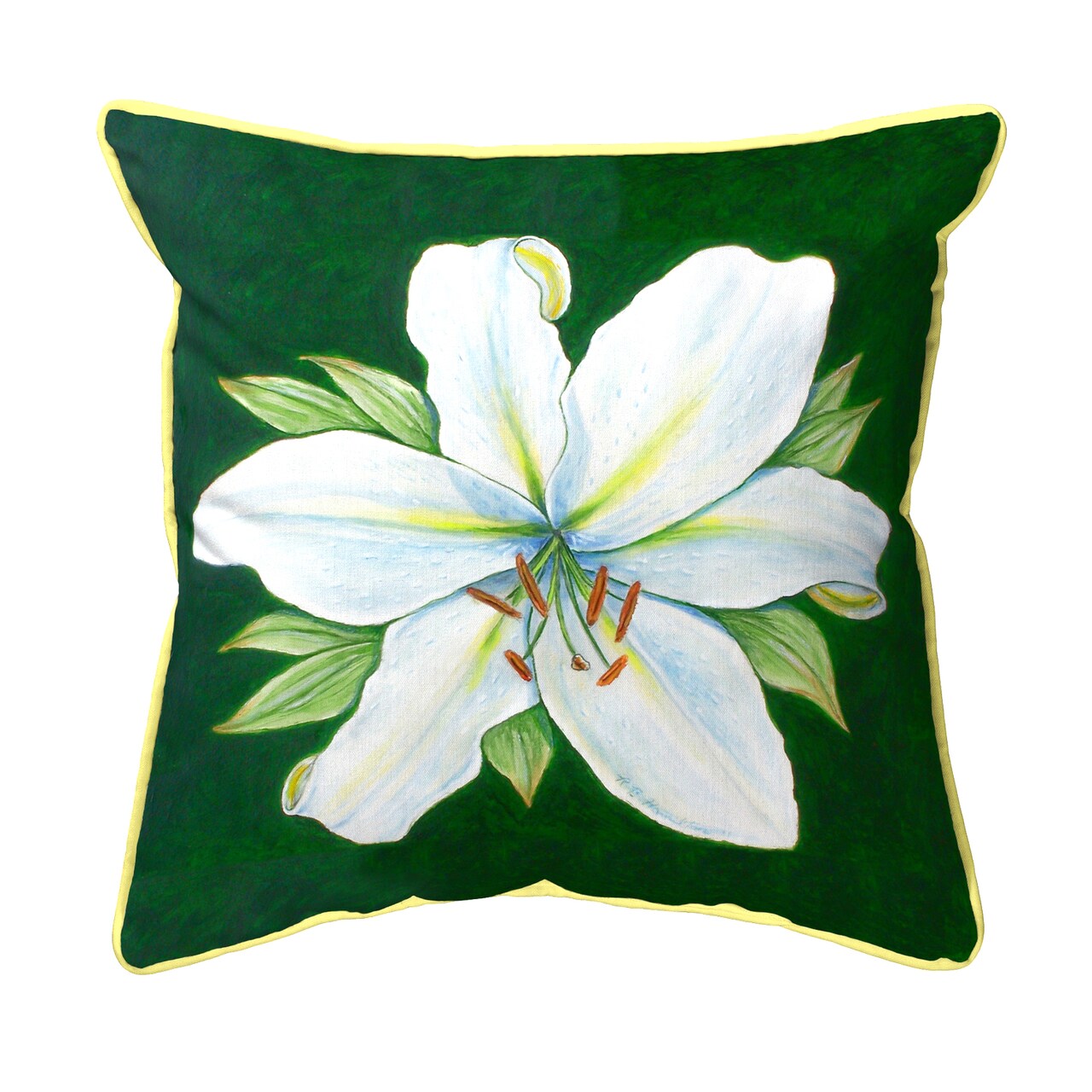 Betsy Drake Casablanca Lily - Green Background Large Indoor/Outdoor Pillow 18x18